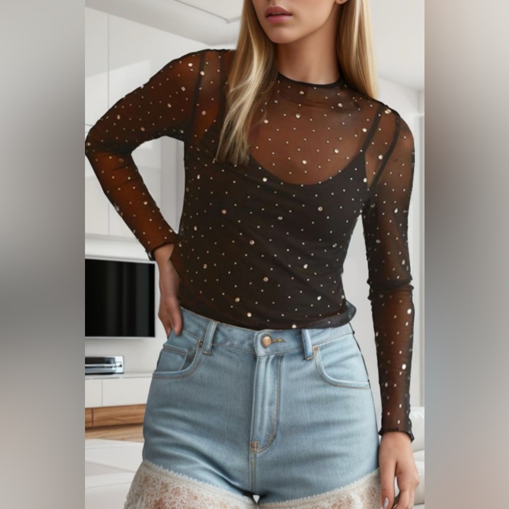 Midnight Sparkle Rhinestone Black Blouse
